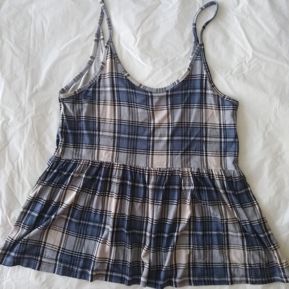 Rue21 Women's Blue Plaid Rayon Spaghetti  Babydoll Tank Top, size M - Picture 2 of 5
